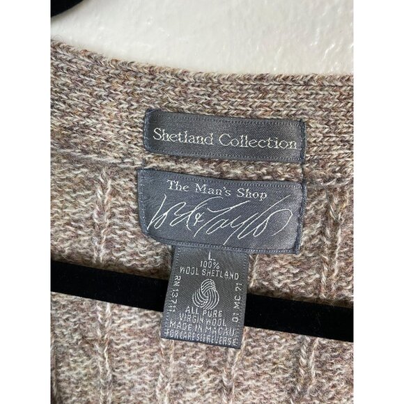 Lord & Taylor Shetland Wool Mens Wool Cable Knit Cardigan Sweater Sz Large Beige - Picture 11 of 14